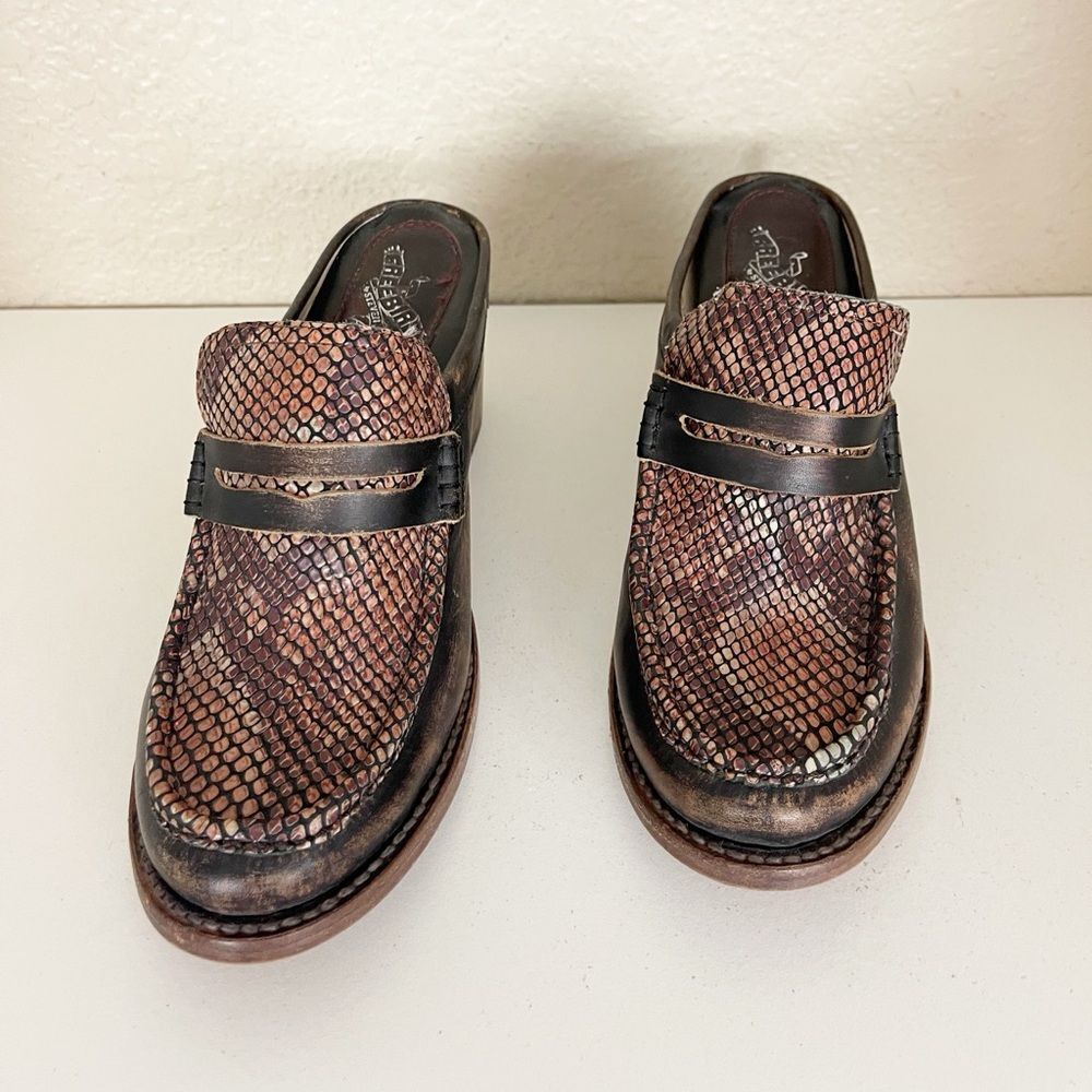 FREEBIRD by Steven Collins Leather Mule in snake embossed brown 10 - Picture 2 of 8